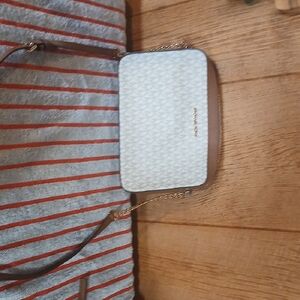 Michael Kors White and Brown Crossbody Bag